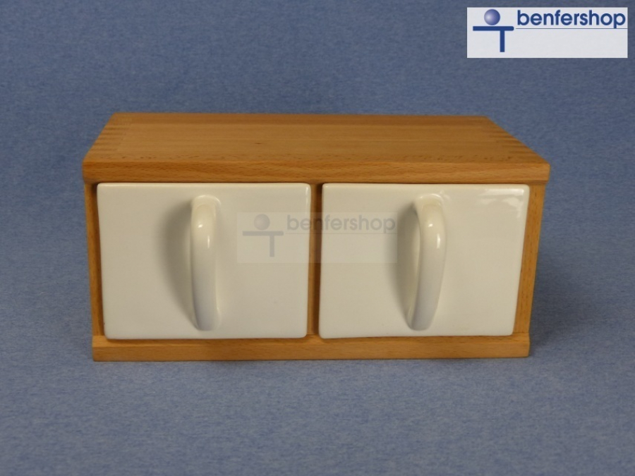 Schüttenkasten Buche | Zwei große Küchenschütten aus Keramik, 0,9 Ltr.