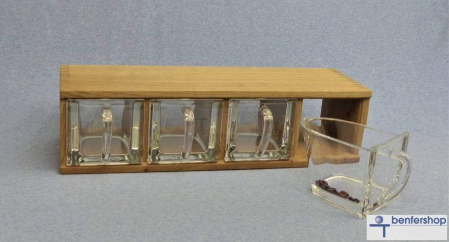 Schüttenkasten, inkl. vier Küchenschütten aus Bleikristallglas-klar