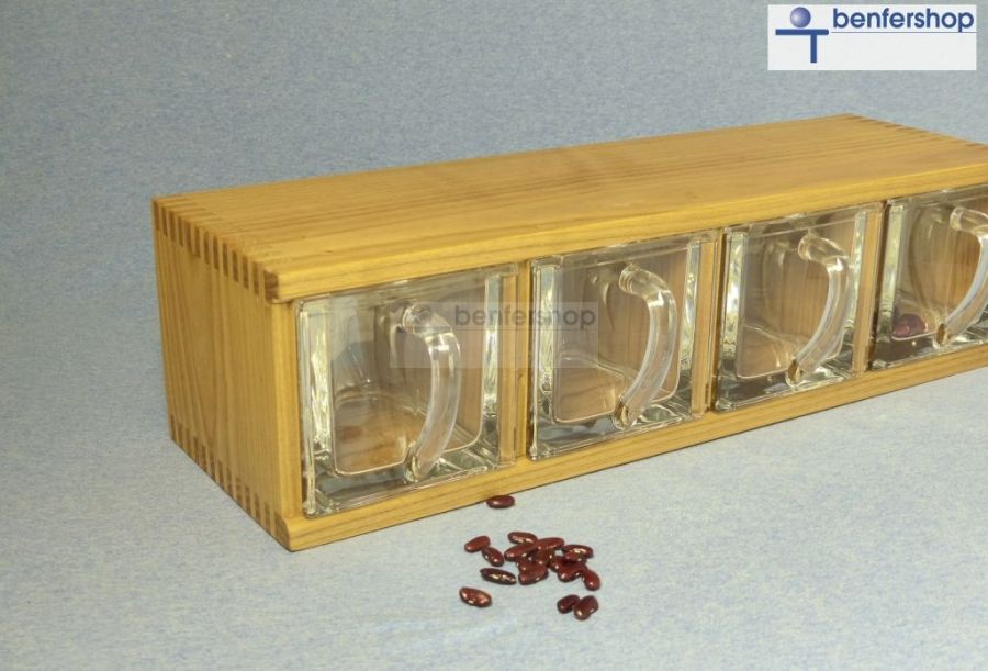 Küchenschütten-Regal aus Kirschbaumholz | Vorratsschütten aus Bleikristallglas-klar