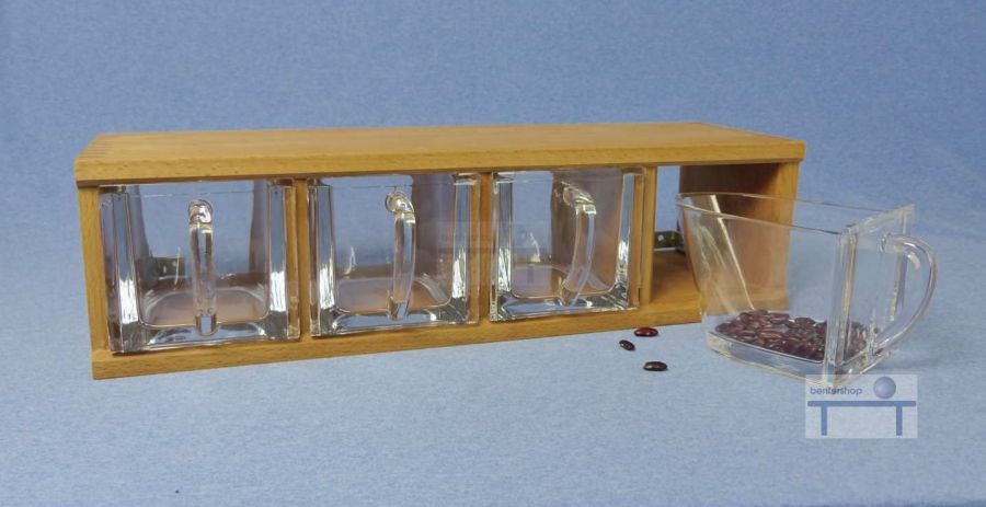 Schüttenbox aus Holz mit vier Glasschütten-klar