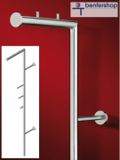 Wandgarderobe aus Edelstahl mit drei drehbaren Haken und oberer Kleiderstange.