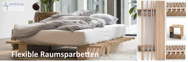 Betten und Gästebetten, schnell montiert oder abgebaut. Vor allem die Tojo-Betten bieten Flexibilität im Schlafzimmer oder Gästezimmer.