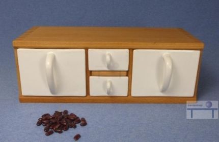 Schüttenkasten, inkl. zwei Küchenschen - 0,9 ltr. und zwei Gewürzschütten 0,22 ltr. - Keramik-weiß