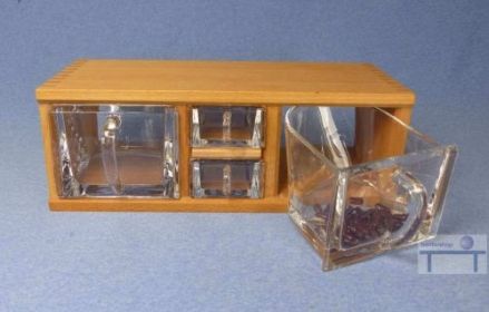 Schüttenkasten, inkl. zwei Küchenschen - 0,9 ltr. und zwei Gewürzschütten 0,22 ltr. - Bleikristallglas - transparent