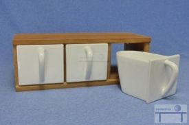 Schüttenkasten aus Holz, inkl. drei Vorratsschütten - Keramik-weiß