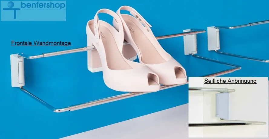 Tiefe Schuh- und Stiefelettenhalterung. Befestigung an einer Wand oder zwischen den Seiten eines Kleiderschrankes.